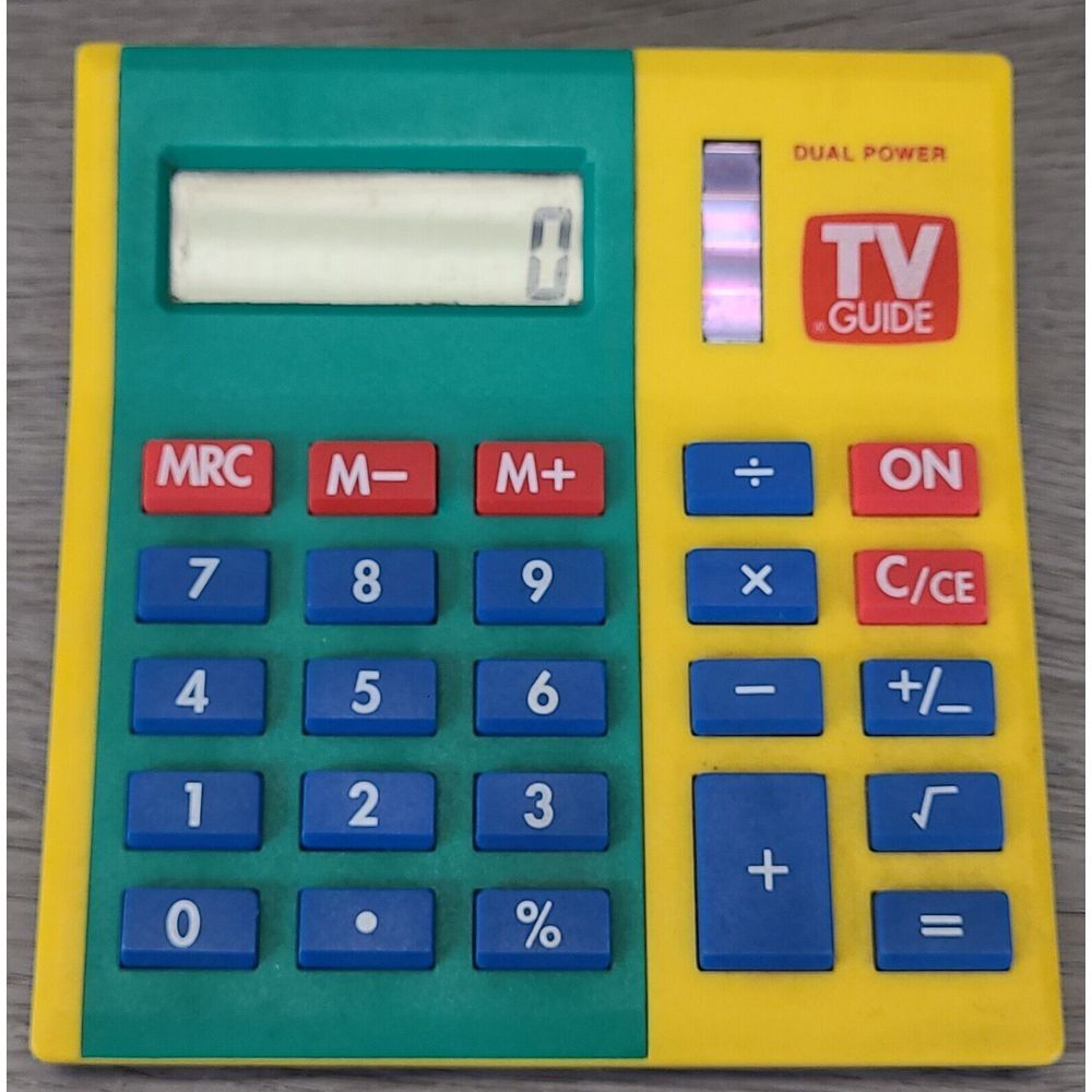 Vintage 90's TV Guide Color Block Solar Desk Top Calculator In Box Big Digit